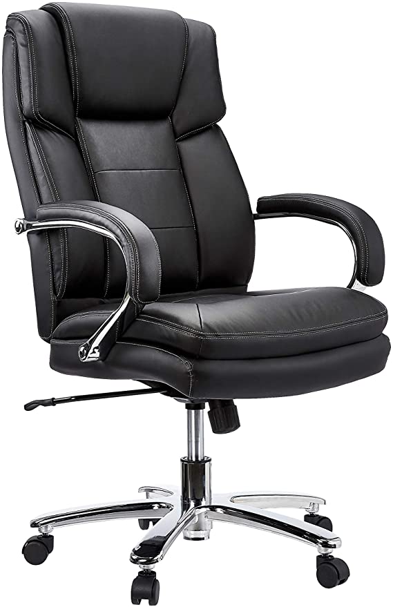 JC Home Leather Executive Swivel Chair with Loop Arms, Black