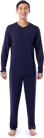 Fruit of the Loom Men's 360 Stretch Long Sleeve Henley Top and Pant Sleep Pajama Set