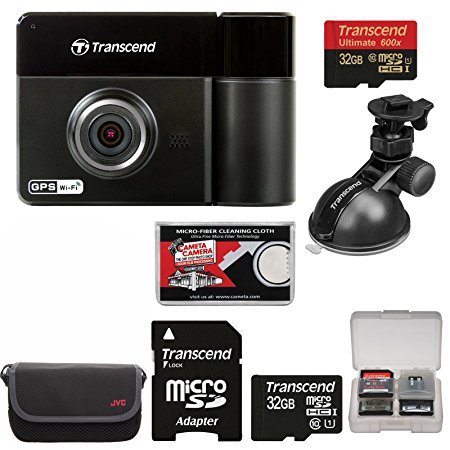 Transcend DrivePro 520 1080p HD GPS Wi-Fi Car Dashboard Video Recorder with Suction Cup   (2) 32GB Cards   Case   Kit