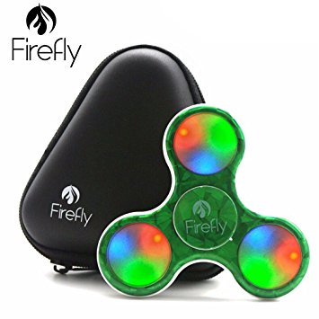 NEW - FIREFLY METALLIC Premium Prime LED Spinner With Custom Protective Carry Case By Helium K- Light Up Spinning Fidget Toys For Kids & Adults - Relax From Stress & Anxiety (GREEN)