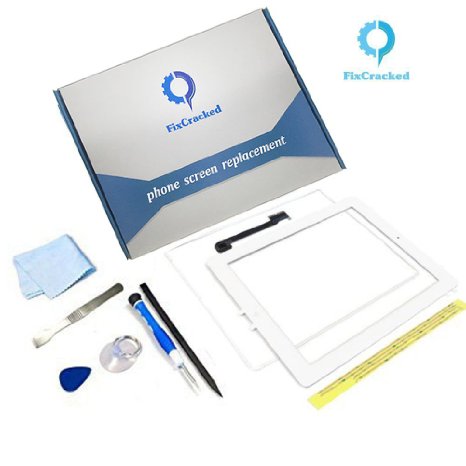 iPad 3 Screen Replacement,FixCracked iPad3 Digitizer Touch Screen Front Glass Assembly White-Includes Home Button   Camera Holder   PreInstalled Adhesive with tools kit
