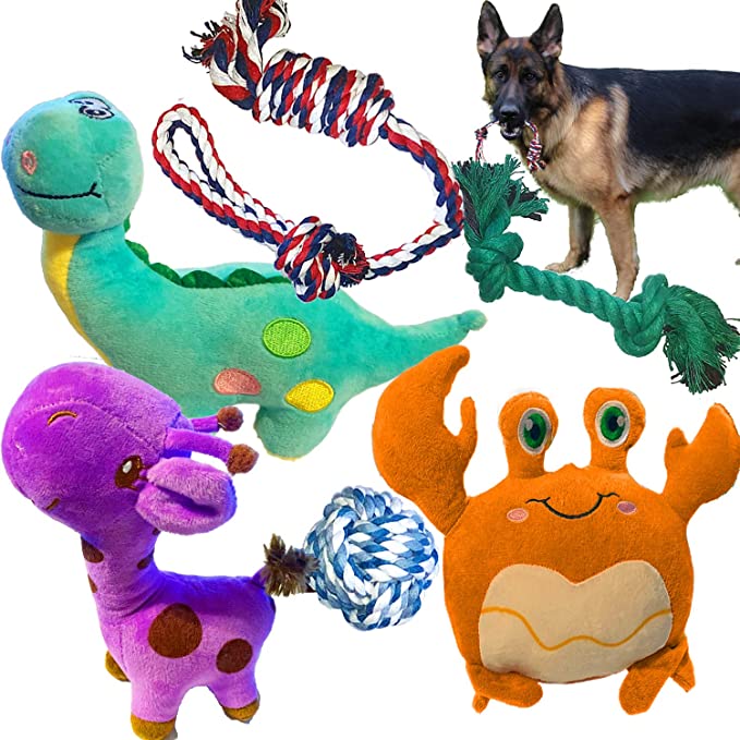 Jalousie Dog Plush Toy and Rope Toy Combos Dog Squeaky Toys for Small Medium Dog Puppy Mutt