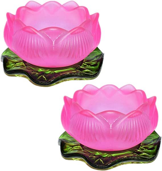 3.15 inches Lotus Candle Tealight Holder Set of 2 Tea Light Holders Candle Glass Holder Night Light Candlestick for Home Decor Candle Stand (Pink)
