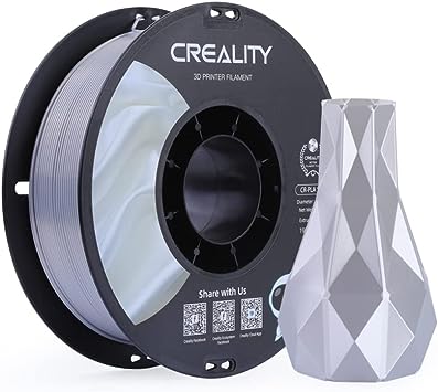 Creality Silk PLA 3D Printer Filament, PLA Filament 1.75mm Silk Shiny PLA Filament  /-0.02mm, 3D Printing Filament 1KG/2.2lb, (Silver)