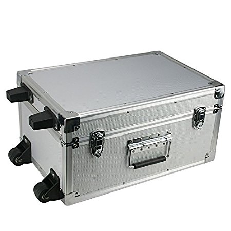 SRA Cases Aluminum Hard Case with Wheels, Silver, 17.3 x 11.7 x 8.6 Inches