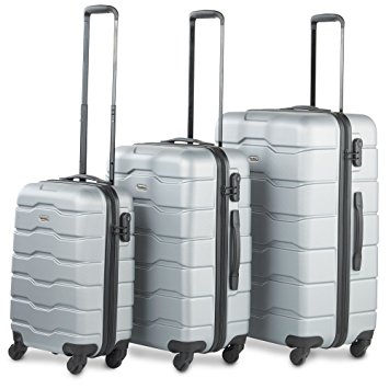 VonHaus Luggage Set of 3 ABS Lightweight Hard Shell Silver Suitcase - 4 Wheel 360° Spinner - Cabin Travel Trolley – (21” 25” 29”)