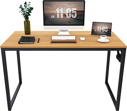 SANODESK Computer Desk 47 inch Sturdy Design Writing Table, Modern Simple Desk for Home Office Workstation, Study Desk with Iron Hook (Maple)