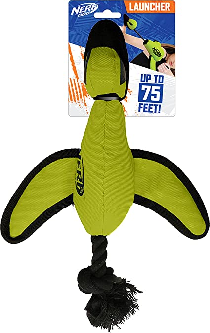 Nerf Dog Large Nylon Launching Duck with Interactive Design, Green