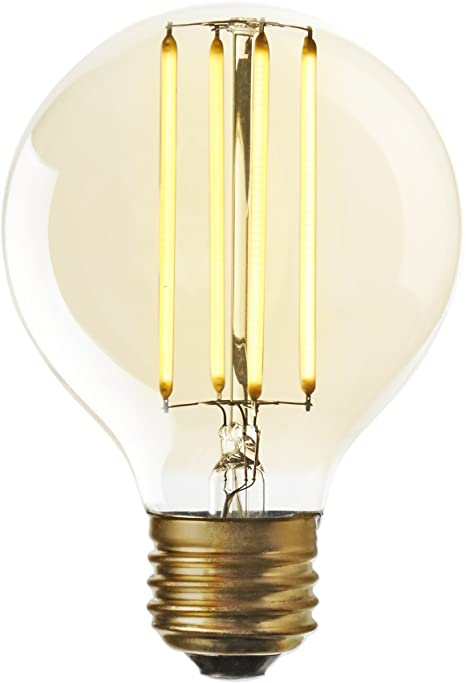 LED Edison Bulb, E26 Globe - Round G25 Vintage Light Bulb, Warm White 2200K, Fully Dimmable, 5 Watts (180 Lumens), Squirrel Cage Filament, Medium Base, Midwood Collection