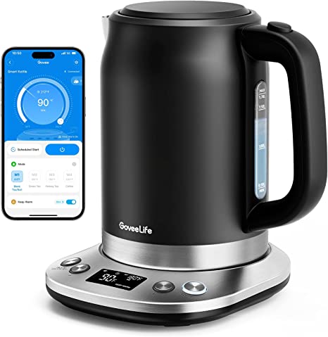 Govee Life Smart Electric Kettle Temperature Control, WiFi Electric Tea Kettle with Alexa Control, 1500W Rapid Boil, 2H Keep Warm, 1.7L BPA Free Stainless Steel Water Boiler for Tea, Coffee, Oatmeal