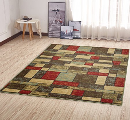 Ottomanson Ottohome Collection Contemporary Boxes Design Area Rug With Non-Skid Rubber Backing, 5'0"W x 6'6"L, Multicolor