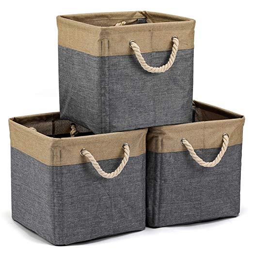 MaidMAX Foldable Storage Cubes, Cubby Storage Bins Cube Organizer with Rope Handles and Support Rods, Set of 3