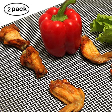 BBQ Grill Mesh Mat - Non-Stick Cooking Mats for Grilled Vegetables/Fish/Fajitas/Shrimp, Grilling Sheet Liner, Reusable Grill Accessories - Use on Gas, Charcoal, Electric Barbecue (15.7" x 13", 2 Pack)