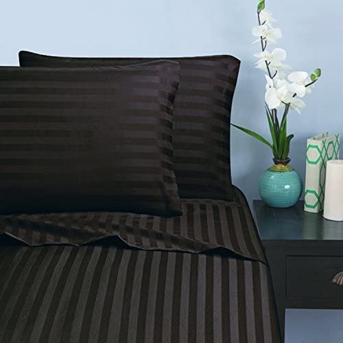 Elegant Comfort 1500 Thread Count -Damask Stripes- Egyptian Quality Luxurious Silky Soft Wrinkle & Fade Resistant 4 pc Sheet Set, Deep Pocket Up to 16" - King Chocolate Brown