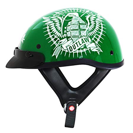 Outlaw T70 Grenade Green Glossy Motorcycle Half Helmet - Large