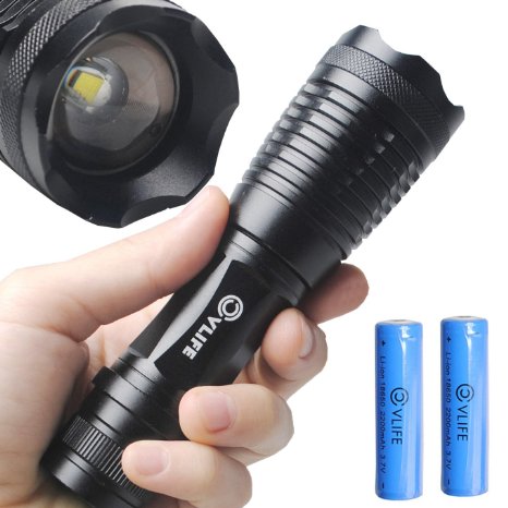 CVLIFE 800 Lumens CREE XML T6 LED Flashlight Bike Light 5 Modes Portable Waterproof Flashlight with Two Rechargeable 18650 Batteries and 360 Holder for Bike and a Wall Charger