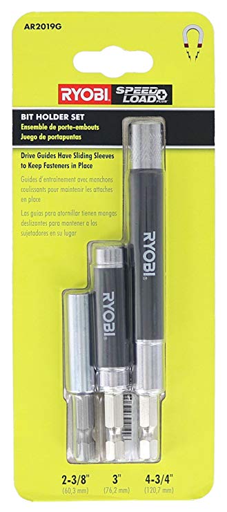 Ryobi AR2019G 3 Piece 1/4" Bit Holder Set (Includes Magnetic Bit Holder and 2 x Screw Guides w/ Sliding Collars)