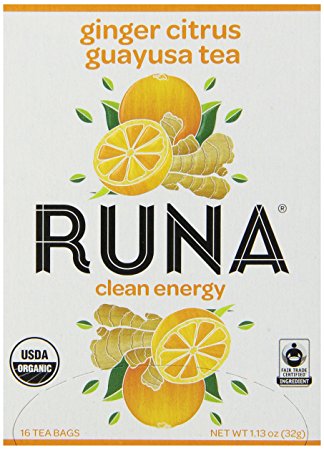 RUNA Amazon Guayusa Tea Box, Ginger Citrus, 16 Tea Bags, 1.13 Ounce