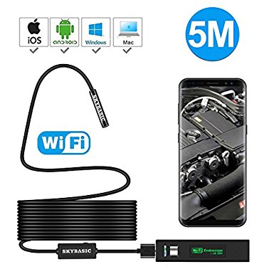 WiFi Endoscope, Semi-rigid Wireless Borescope Inspection Camera 1200P HD Snake Camera for Android and IOS Smartphone, iPhone, Samsung, Tablet,16.5FT(5M) - Skybasic