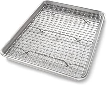 USA Pan 1605CR Jelly Roll Baking Pan and Bakeable Nonstick Cooling Rack, Metal
