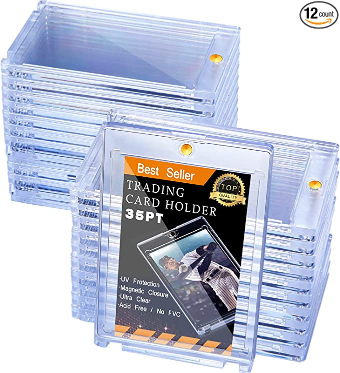 Zonon Magnetic Card Holders forTrading Card, 35 PT Baseball Card Protectors Hard Waterproof Transparent Card Protectors for Sports Cards Standard Cards Work Cards Trading Cards (12)