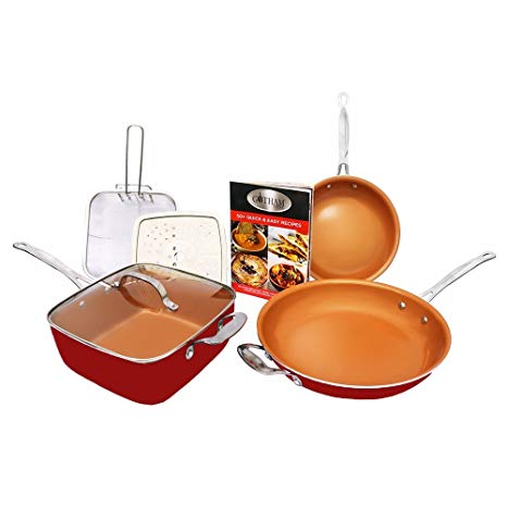 Gotham Steel 1738 Tastic Bundle 7 Piece Cookware Set Titanium Ceramic Pan, Red