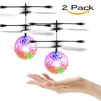Infrared Induction Helicopter Ball with Shinning LED Lights Up Toys Flying Disco Ball Teenagers Colorful Flying Toy for Boys and Girls (2 Pack)