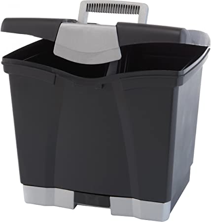 Storex Portable File Storage Box with Drawer, Latch Lid, Letter Size, Black (61523U01C )
