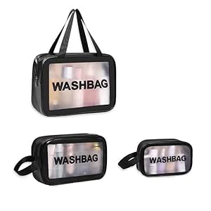 Umesh Kumbhani Travel Toiletry Bag for Women Men Translucent Waterproof Travel Makeup Cosmetic Pouch Traveling Organizer for Wash Bag Cosmetic Accessories (3 PCS Set) (Black)