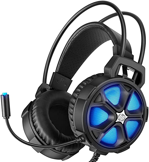 HP Gaming Headset for PS4, Xbox one PC Controller with Bass Surround Sound, LED Light and Noise isolating Over Ear Headphone with mic Plus 3.5mm USB Cable for Laptop Mac Nintendo Switch Games