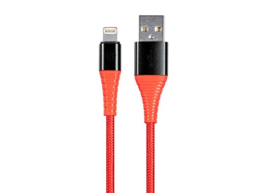 Monoprice Apple MFI Certified Lightning to USB Type A Charge & Sync Cable - 6 Feet - Red | Nylon-Braid, Durable, Kevlar-Reinforced - AtlasFlex Series