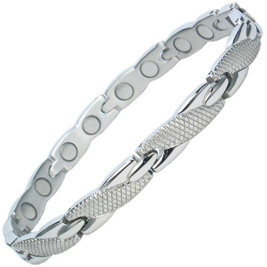 MPS® Special Offer Ladies Stainless Steel Magnetic Bracelet with Fold-Over Clasp, Powerful 3,000 gauss Magnets   Free Gift Wallet.