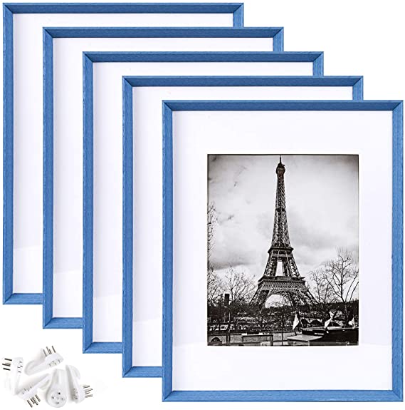 upsimples 11x14 Picture Frame Set of 5,Display Pictures 8x10 with Mat or 11x14 Without Mat,Rustic Photo Frames Collage for Wall Display,Blue