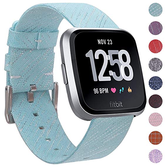 EZCO Compatible Fitbit Versa Bands, Woven Fabric Breathable Watch Strap Quick Release Replacement Wristband Accessories Compatible Fitbit Versa Smart Watch Women Man