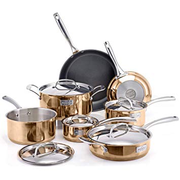 Fleischer & Wolf Nonstick Cookware Set 12pcs Stainless Steel Aluminum Fry Pan Dishwasher Safe (Copper)