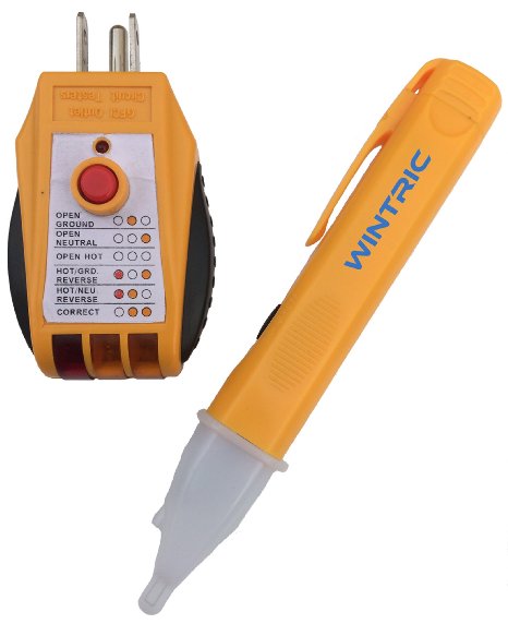 Voltage Tester Pen - Best Digital Non Contact AC Detector with LED Flashlight - Battery and Free GFCI Outlet Tester Included - Sensitive Volt Detection - 100 Money Back Guarantee - An Essential Set