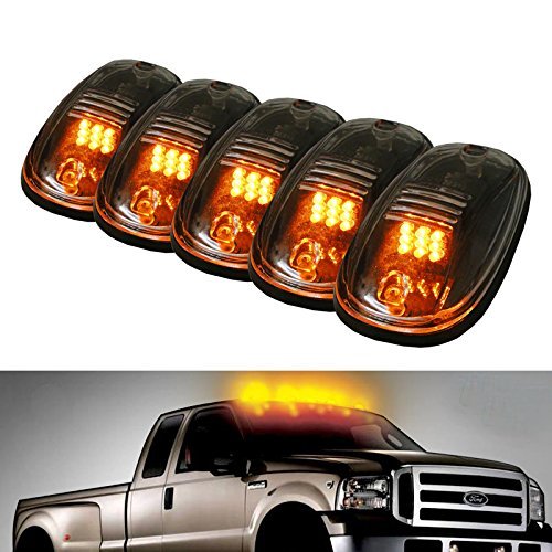 5pcs Black Smoked Lens Amber LED Cab Roof Marker Lights, KOMAS Roof Top Lamp Clearance Running Light Replacement   T10 Set for Truck SUV For 2003-2012 Dodge Ram 1500 /2500 /3500/ 4500 /5500