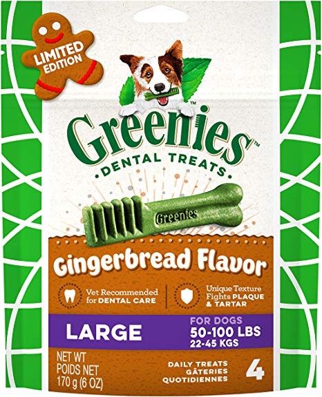 Greenies Gingerbread Flavor Natural Dental Dog Treats, 6 oz. Pack, Great Holiday Dog Stocking Stuffers