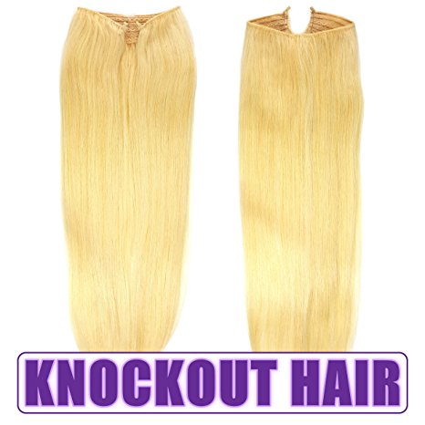 Fits like a Halo Hair Extensions 20"-22" (#60) - No Clips, No glue, No Damage! It's so EASY! 100% Remy Premium Couture Grade AAAAA Human Hair! on Miracle Wire! (Bleach Blonde - #60)