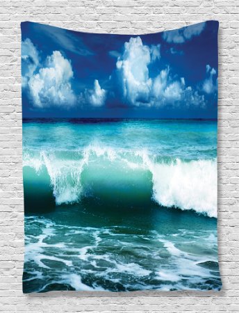 Ambesonne Ocean Surf Waves Decor Collection, Caribbean Sea and Water Splash Picture for Surfers Print, Bedroom Living Kids Girls Boys Room Dorm Accessories Wall Hanging Tapestry, Navy Blue White