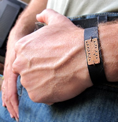 Men's Personalized Leather Bracelet - Coordinate Cuff Bracelet for Men - Custom GPS Accessory - Custom Mens Wristband - Men's Gifts - Personalized Mens Bracelet - Gift for Him