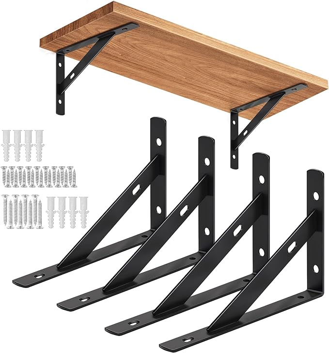 Black Scaffold Board Shelf Brackets with Screws,250mm x 160mm(4 PCS),Used for Radiator Shelf Brackets,Greenhouse Shelf Brackets (250 * 155mm 4PCS)