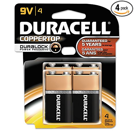 Duracell Coppertop Alkaline 9 Volt Batteries, 4/pk