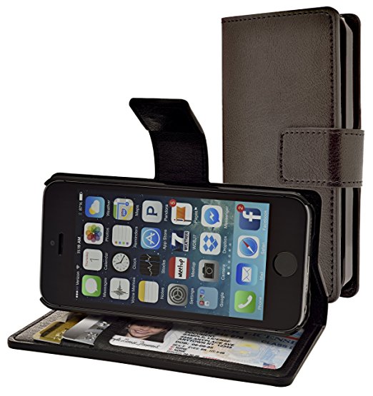 Stony-Edge Leather Flip Case & Stand, Money Wallet & Credit Card Holder, for iPhone 5s Credit Card Case with Clear ID Window, Premium Quality, Includes FREE Polishing Cloth, Backed by a 2-Year Warranty - Black