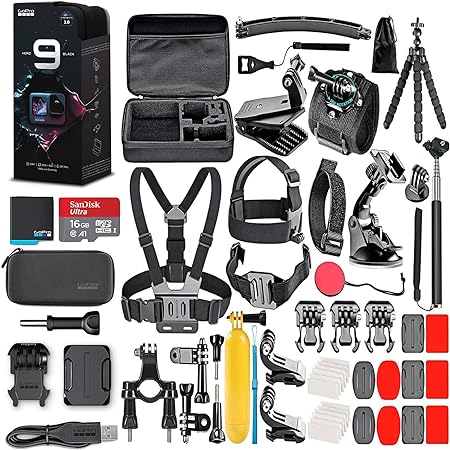 GoPro HERO9 Black - Waterproof Action Camera with Front LCD, Touch Rear Screens, 5K Video, 20MP Photos, 1080p Live Streaming, Stabilization   16GB Card and 50 Piece Accessory Kit - Action Kit