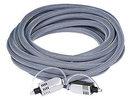 Monoprice Premium S/PDIF (Toslink) Digital Optical Audio Cable - Silver - 15ft | Heavy Duty Mesh Jacket, Metal Connector Heads, For Play Station, Xbox one, Home theater & More