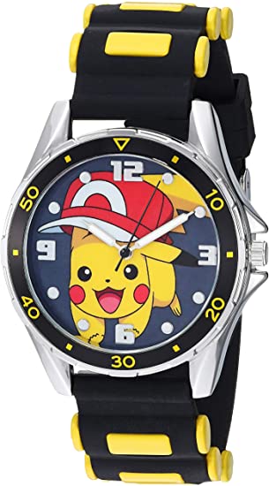 Pokemon Silver Tone Metal Analog-Quartz Watch with Rubber Strap, Black, 20.7 (Model: POK9010)