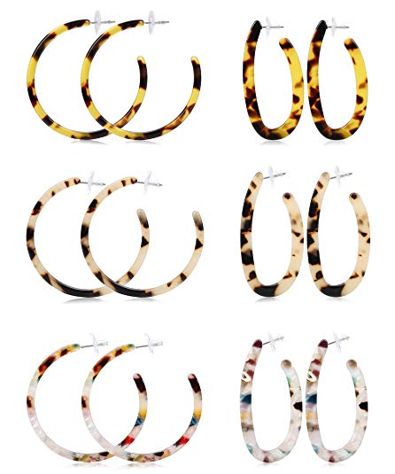 LOLIAS 4-9 Pairs Acrylic Hoop Drop Statement Earrings for Women Resin Fashion Jewelry