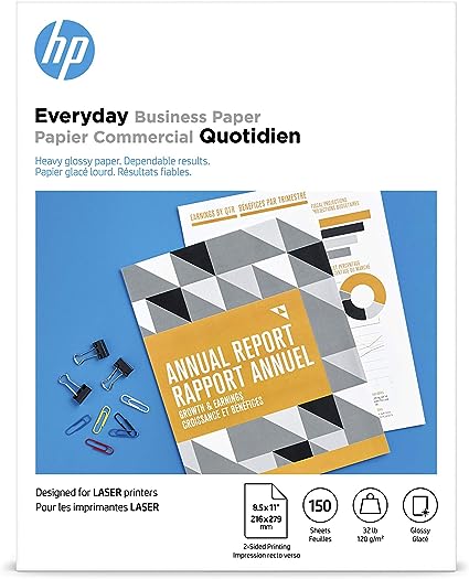 HP Everyday Business Paper, Glossy, 8.5x11 in, 32 lb, 150 sheets, works with laser printers (4WN08A)