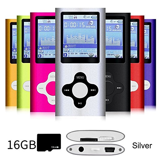 G.G.Martinsen Silver Versatile MP3/MP4 Player with a 16GB Micro SD card, Support Photo Viewer, Radio and Voice Recorder, Mini USB Port 1.8 LCD, Digital MP3 Player, MP4 Player,Video/ Media/Music Player